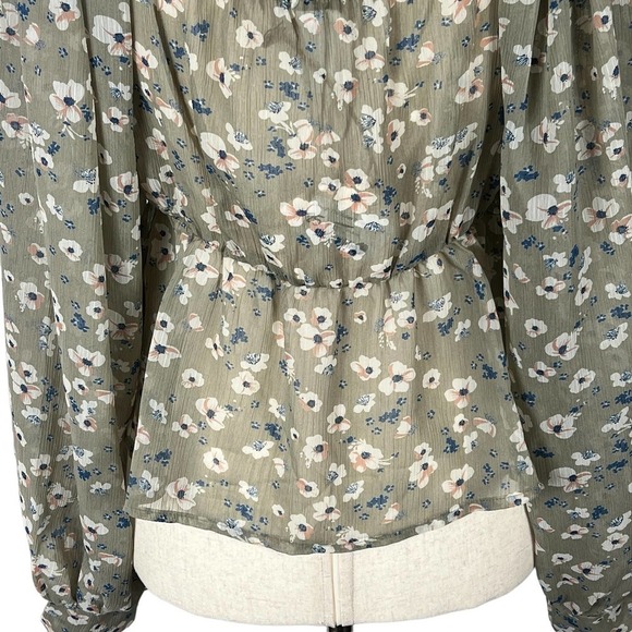 SAINTS & HEARTS FLORAL PRINT PUFF SLEEVES PEASANT‎ BLOUSE GRAY MULTI MEDIUM NWT - Picture 8 of 11